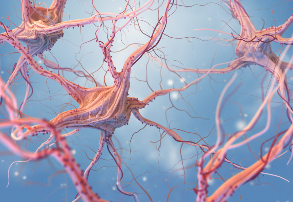 Image depicting neurons and neurotransmitters, illustrating their importance in the interplay between mental health and addiction.